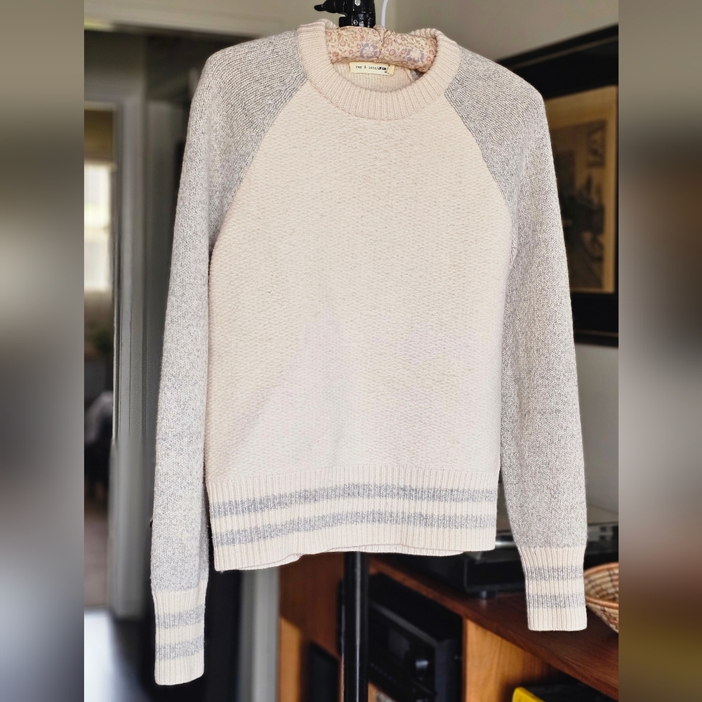Rag & Bone Jana Sweater Cream and Gray Knit Crew Neck - Picture 2 of 10
